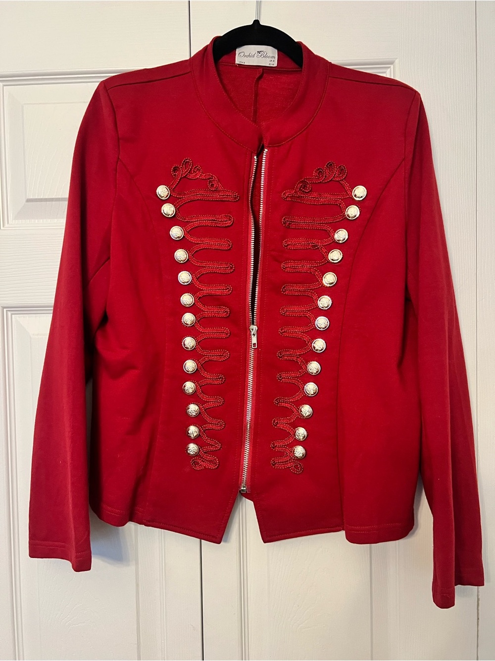 Orchid Bloom Red Military-Style Zip Front Jacket- size 16